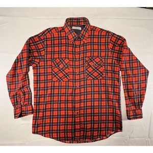 Value Line Flannel Shirt L VTG Western Button Up Red Blue Plaid Large